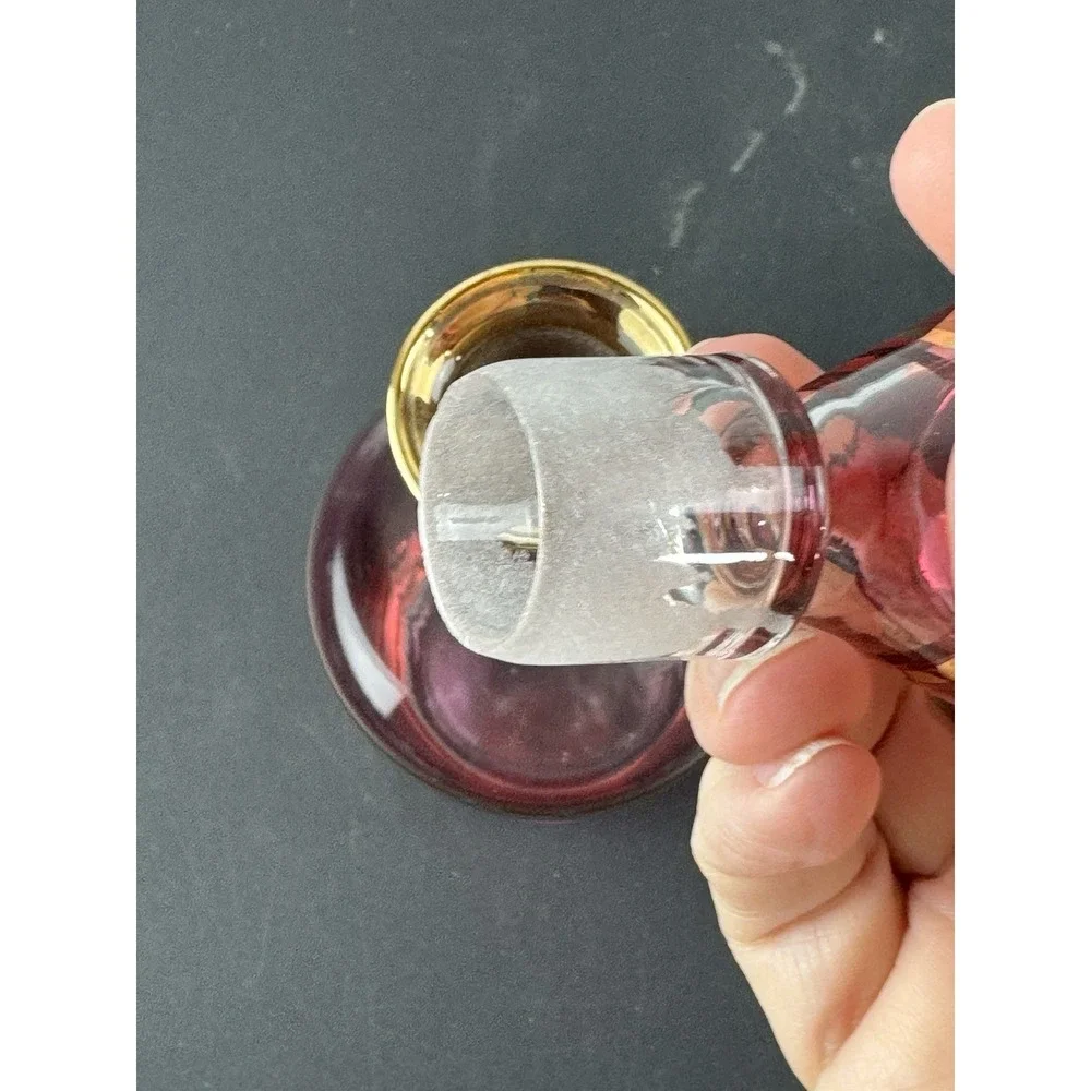 Cranberry Glass Decanter and Matching Cordial Glasses Set 7-piece MCM‎